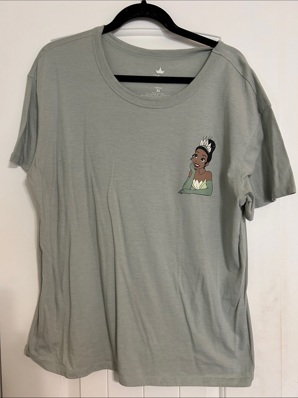 Disney Sage Green Short Sleeve Tee with Princess Chest Graphic